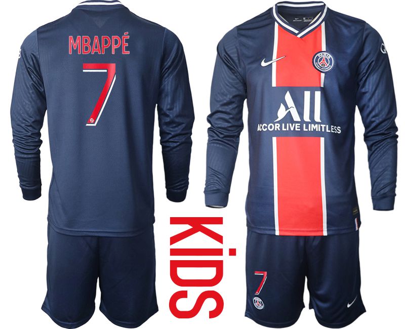 Youth 2020-2021 club Paris St German home long sleeve #7 blue Soccer Jerseys